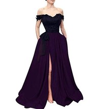 Off The Shoulder Black Top Long Front Slit Evening Prom Dress Dark Purple US 12 - £94.95 GBP