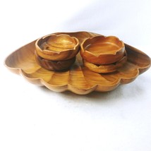 Salad Bowl 4 Serving Bowls Wooden Clam Shell Handcrafted Philippines - £49.06 GBP