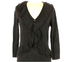 Calvin Klein Sweater Dress 3/4 Sleeve Knit Ruffle V-Neck Charcoal Gray S... - $19.77