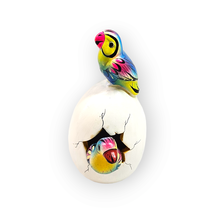 Hatched Egg Pottery Bird Blue Yellow Parrot Duck Mexico Hand Painted Sig... - $14.83