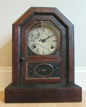 antique INGRAHAM MANTEL CLOCK wood chime rare pendulum - $140.24