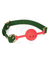 Spartacus Silicone Ball Gag w/Green PU Straps - 46 mm - $41.99