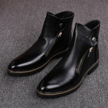 new fashion mens platform boots black genuine leather shoes outdoor warm cotton  - £77.60 GBP