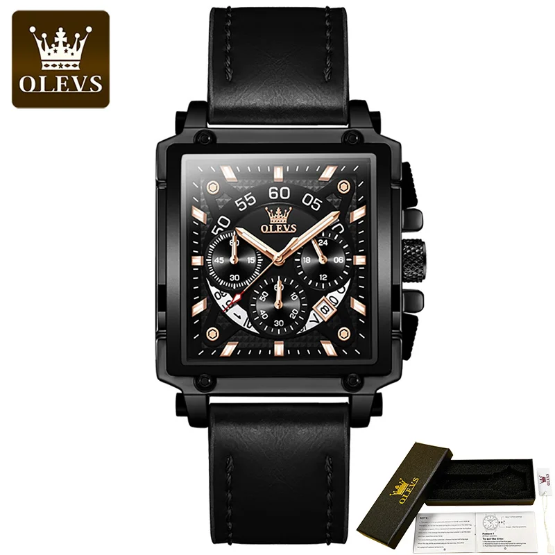 Watch OLEVS 9919 Leather Strap Watch For Men, Waterproof Large Dial   Men    - £48.89 GBP