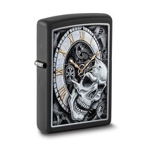 Zippo Black Matte Skull &amp; Clock Design Lighter - £30.89 GBP