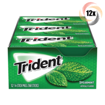 Full Box 12x Packs Trident Spearmint Flavor Sugar Free Gum | 14 Sticks P... - £21.03 GBP