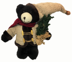 Christmas Holiday Plush Black Bear Handmade Stuffed Animal Red Scarf Knit Hat - £47.15 GBP