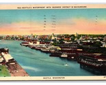 Waterfront and Business Section Seattle Washington WA Linen Postcard N21 - $1.93