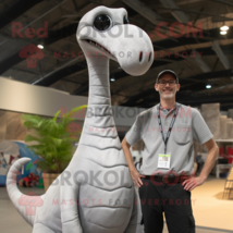 Silver Brachiosaurus mascot costume character dressed with a Henley Shirt and Su - £959.27 GBP