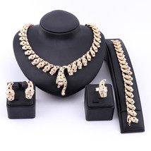 Handmade Dubai Gold Color Colorful Crystal Leopard Jewelry Sets Fashion Nigerian - £27.78 GBP