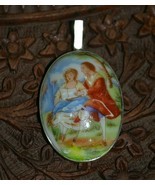 Vintage Porcelain 925 Sterling Silver Cameo Pendant - $29.60