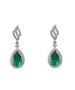 Emerald Drop Earrings in White Gold with Diamonds  - £750.65 GBP