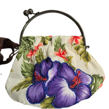 Vintage KYs Hawaii Floral Purple Hibiscus Beaded Purse Bag 90s Y2k your ... - $34.75