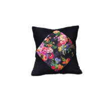 Floral Pillow, Black Velvet, Patchwork Pillow Quilted Pillow Throw Pillow 18×18&quot; - £35.16 GBP
