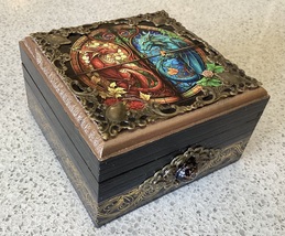 Dragon Themed Trinket Box - Faux Stained Glass Decorative Design - $12.00