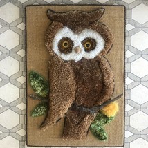 Handcrafted Owl on a Branch Textile Art- Carpet Samples, Bburlap &amp; Wood ... - £58.32 GBP