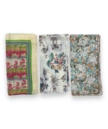 3 Lot Vtg Fabric Cotton Handkerchief Scarf Mushroom Toile Flowers Trees ... - £18.23 GBP