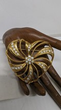 Vintage Avon Gold Tone Heart Openwork Spiral  Brooch Rhinestones 2” X 3” - £11.08 GBP