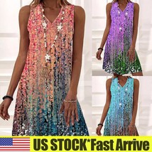  Womens Tie Dye Boho Vest Dress Holiday Beach Sleeeveless Loose Dresses ... - $24.19