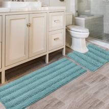 Ultra Thick Water Absorbent Striped Bath Mats Washable(47&quot; x 17&quot; Plus 20&quot; x 20&quot;  - £43.25 GBP
