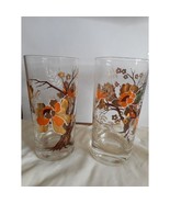 2 Vintage Culver Asian Lotus Tree Orange 22K gold floral Glasses #2 - $43.99