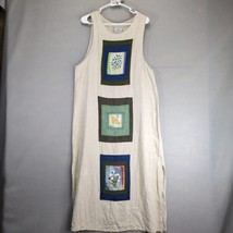 La Blend 100% Linen Maxi Dress Sz M Handpainted Silk Floral Patches Slee... - $95.00