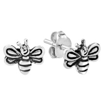 Whimsical Busy Bee .925 Sterling Silver Stud Earrings - £8.53 GBP