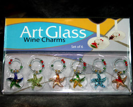 Art Glass Wine Charms Set of 6 - £10.21 GBP