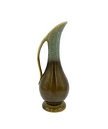 USA Pottery Small Ewer Pitcher Mid Century Green Brown Drip Glaze Style ... - $18.66