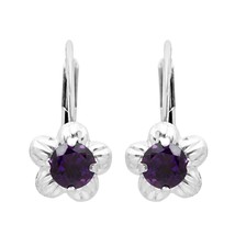 1CT Round Amethyst Floral Motif Drop/Dangle Earrings 14K White Gold Plated - £36.78 GBP