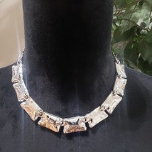 Women Silver Tone .Geometric Shape Link Articulated Choker Necklace Hook &amp; Eye - £27.66 GBP
