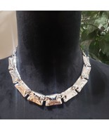 Women Silver Tone .Geometric Shape Link Articulated Choker Necklace Hook... - £27.45 GBP