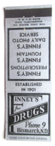 Finney&#39;s Drugs - Bismarck, North Dakota Drug Store 20 Strike Matchbook Cover ND - £1.59 GBP