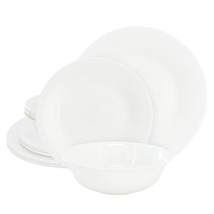 Gibson Ultra White Shadow 12 Piece Opal Glass Dinnerware Set in White - $91.49