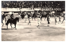 RPPC Postcard  Mataor Bull Fighting Cowboys on Horseback Arena Ads Huerta Anos - £11.67 GBP