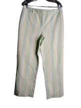 Talbots Stretch Flat Front High Rise Pants Blue Green White Striped Wome... - $14.84