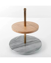 GIBSON Laurie Gates Marble &amp; Wood Two-Tier Serving Stand NEW - £27.06 GBP