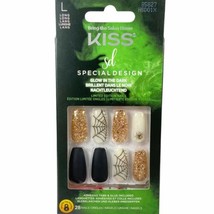 NEW Kiss Nails Halloween Glue Press Manicure Long Coffin Black Spider Web Gold - £13.01 GBP