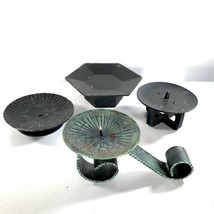 Green Scroll Black Cast Iron Candle Holders Lot 4 Vtg Mid Century Metal - $49.49