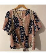 NY Collection Floral Puff Sleeve Size Large Blouse - £11.88 GBP