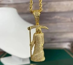 3.00Ct Round Simulated Diamond  Grim Reaper Death Pendent 14K Yellow Gold Plated - £150.02 GBP