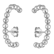 Chic Statement Beaded Crescent Sterling Silver Half Hoop Post Earrings - $19.79