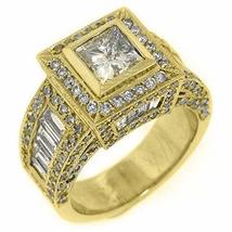 18k Yellow Gold Princess &amp; Baguette Antique Diamond Engagement Ring 3.86 Carats - £6,642.49 GBP