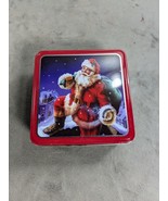 Christmas Santa Holiday Metal Square Cookie Tin Container Appx 6x6” - £9.47 GBP