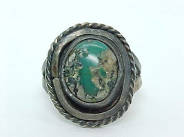 Vintage Artisan STERLING RING with Natural GREEN STONE with Fool&#39;s Gold ... - £67.69 GBP