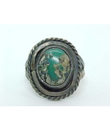 Vintage Artisan STERLING RING with Natural GREEN STONE with Fool&#39;s Gold ... - $85.00