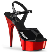 PLEASER DELIGHT-609 Women&#39;s Black Patent/Red Chrome 6&quot; Heel Platform Strap Shoes - £52.71 GBP