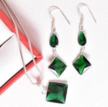 925 Sterling Silver Emerald Quartz Gems Handmade Necklace Earrings Gift ... - £29.92 GBP