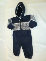 Ralph Lauren Baby Cotton Sweater Knit Hood Fair Isle Nordic Romper Navy Blue 6-9 - £21.79 GBP