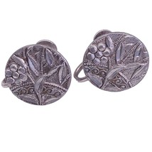 Vintage Sterling Silver Boho Floral Design Screw On Earrings - $26.72